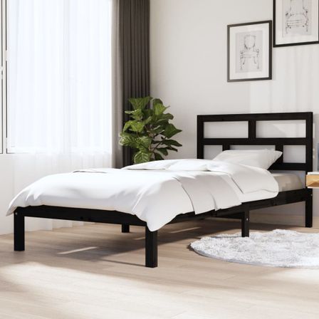Lit Noir Bois de pin massif 100x200 cm
