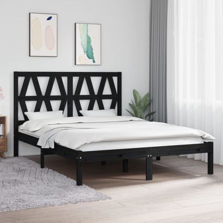 Lit Noir Bois de pin massif 135x190 cm Double