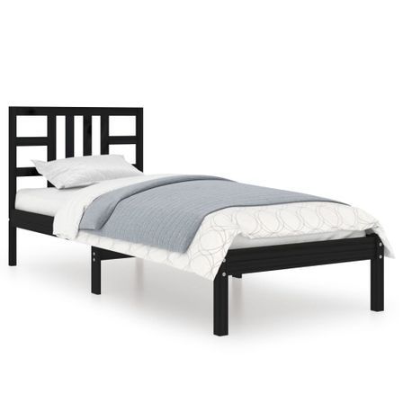 Lit Noir Bois massif 75x190 cm Petit simple