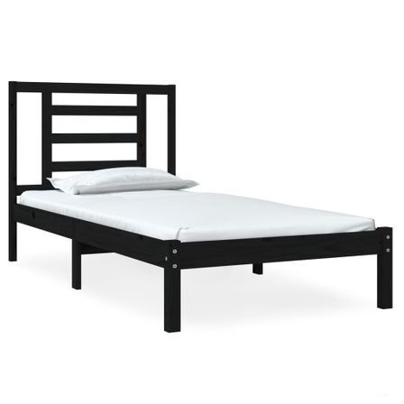 Lit Noir Bois massif 75x190 cm Petit simple 3