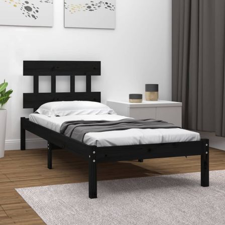 Cadre de lit Noir Bois massif 75x190 cm Petit simple
