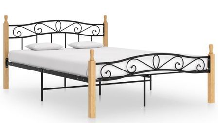 Lit Noir Métal et bois de chêne massif 140x200 cm 2