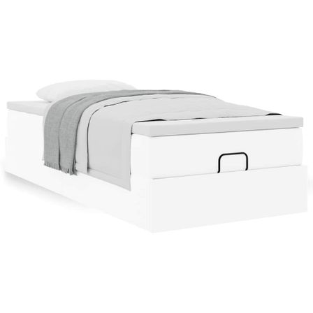 Cadre de lit ottoman avec matelas blanc 100x200 cm similicuir