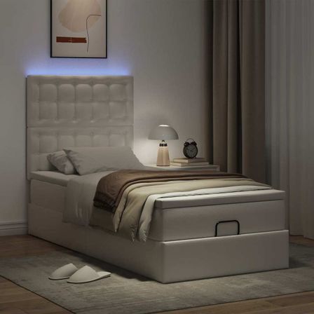 Cadre de lit ottoman avec matelas blanc 100x200 cm similicuir