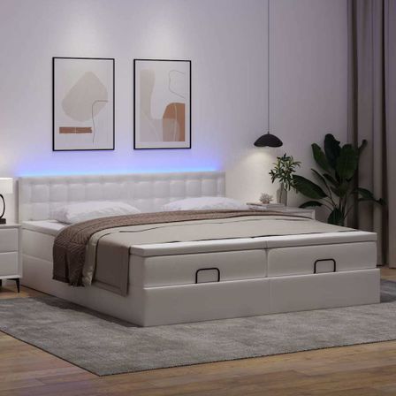 Cadre de lit ottoman avec matelas blanc 180x200 cm similicuir
