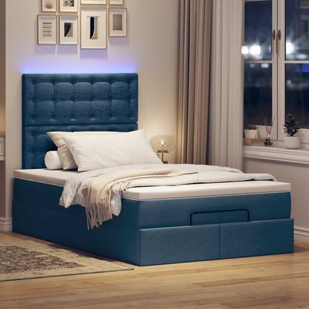 Cadre de lit ottoman avec matelas bleu 120x200 cm tissu