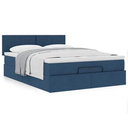 Cadre de lit ottoman avec matelas bleu 140x200 cm tissu