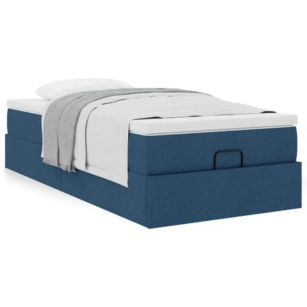 Cadre de lit ottoman avec matelas bleu 90x190 cm tissu