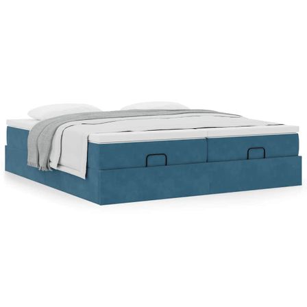Cadre de lit ottoman avec matelas bleu foncé 180x200 cm velours