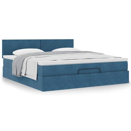 Cadre de lit ottoman avec matelas bleu foncé 180x200 cm velours