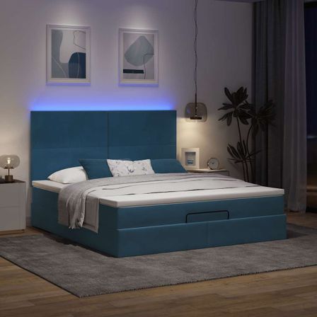 Cadre de lit ottoman avec matelas bleu foncé 180x200 cm velours