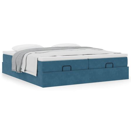 Cadre de lit ottoman avec matelas bleu foncé 200x200 cm velours
