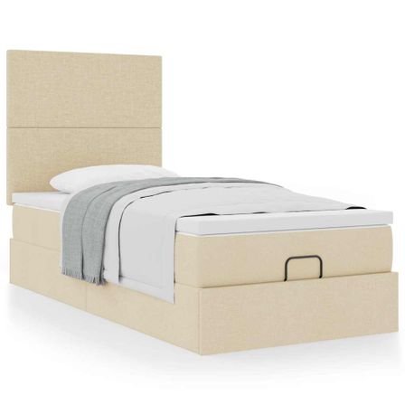 Cadre de lit ottoman avec matelas crème 100x200cm tissu