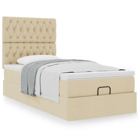 Cadre de lit ottoman avec matelas crème 100x200cm tissu