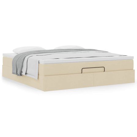 Cadre de lit ottoman avec matelas crème 160x200 cm tissu