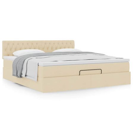 Cadre de lit ottoman avec matelas crème 160x200 cm tissu