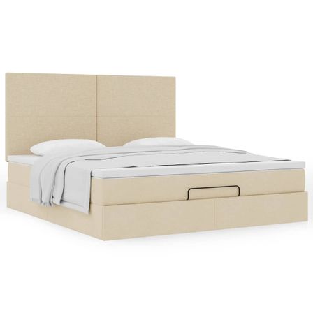 Cadre de lit ottoman avec matelas crème 160x200 cm tissu