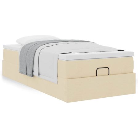 Cadre de lit ottoman avec matelas crème 90x190 cm tissu