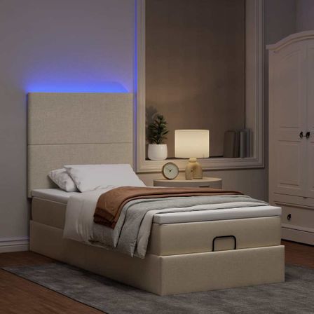 Cadre de lit ottoman avec matelas crème 90x200 cm tissu
