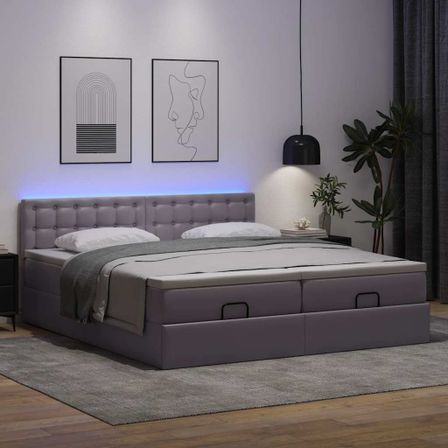 Cadre de lit ottoman avec matelas gris 160x200 cm similicuir