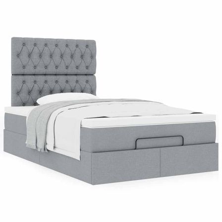 Cadre de lit ottoman avec matelas gris clair 120x190 cm tissu