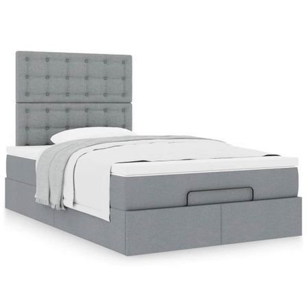 Cadre de lit ottoman avec matelas gris clair 120x190 cm tissu