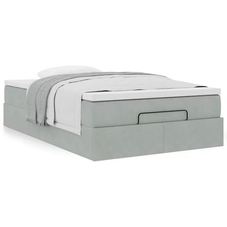 Cadre de lit ottoman avec matelas gris clair 120x190 cm velours