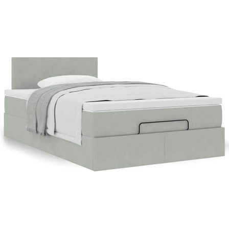 Cadre de lit ottoman avec matelas gris clair 120x190 cm velours