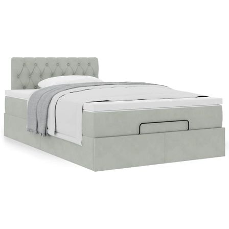 Cadre de lit ottoman avec matelas gris clair 120x190 cm velours
