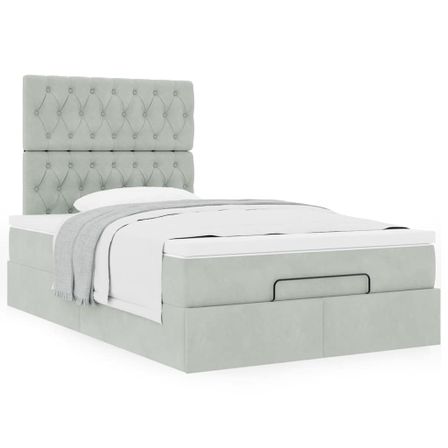 Cadre de lit ottoman avec matelas gris clair 120x190 cm velours