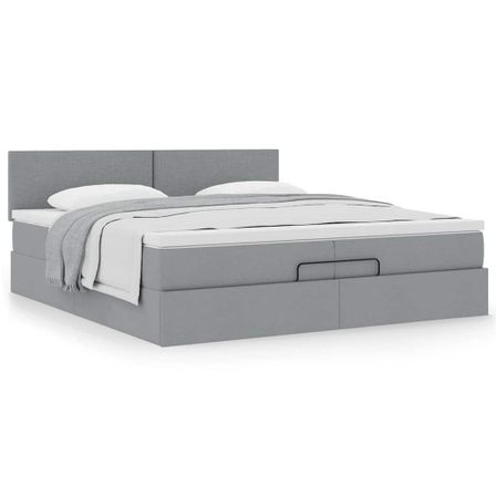Cadre de lit ottoman avec matelas gris clair 200x200 cm tissu