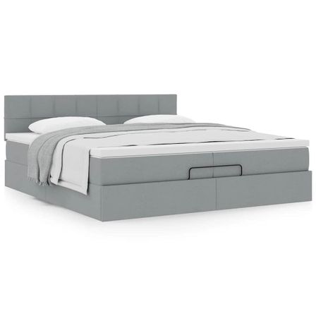 Cadre de lit ottoman avec matelas gris clair 200x200 cm tissu