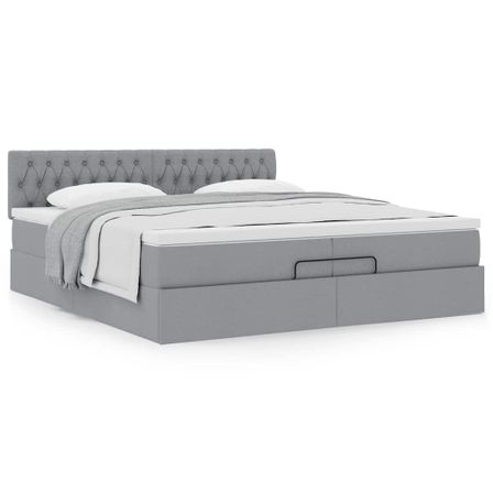 Cadre de lit ottoman avec matelas gris clair 200x200 cm tissu