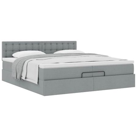 Cadre de lit ottoman avec matelas gris clair 200x200 cm tissu