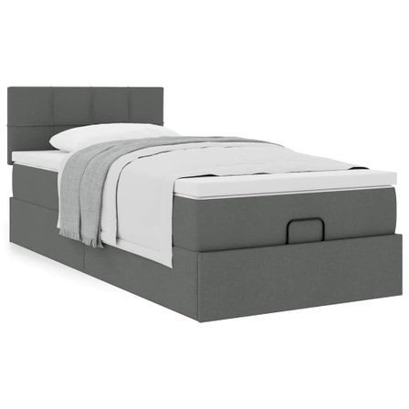 Cadre de lit ottoman avec matelas gris foncé 100x200 cm tissu