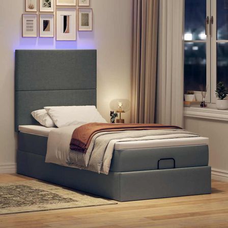 Cadre de lit ottoman avec matelas gris foncé 100x200 cm tissu