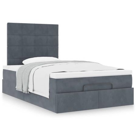 Cadre de lit ottoman avec matelas gris foncé 120x190 cm velours