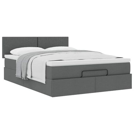Cadre de lit ottoman avec matelas gris foncé 140x200 cm tissu
