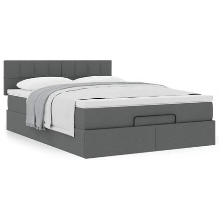 Cadre de lit ottoman avec matelas gris foncé 140x200 cm tissu