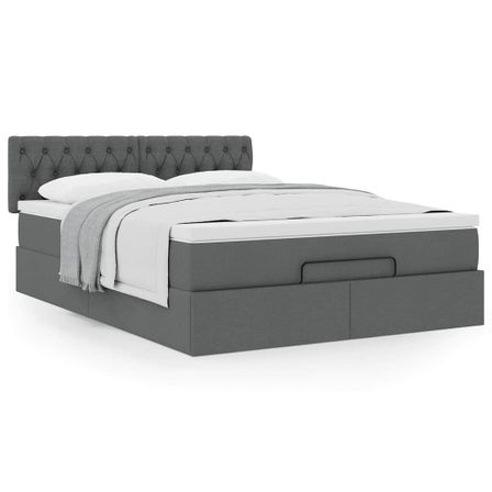 Cadre de lit ottoman avec matelas gris foncé 140x200 cm tissu