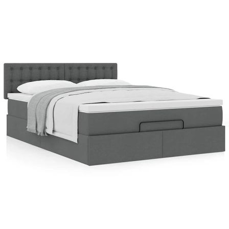 Cadre de lit ottoman avec matelas gris foncé 140x200 cm tissu