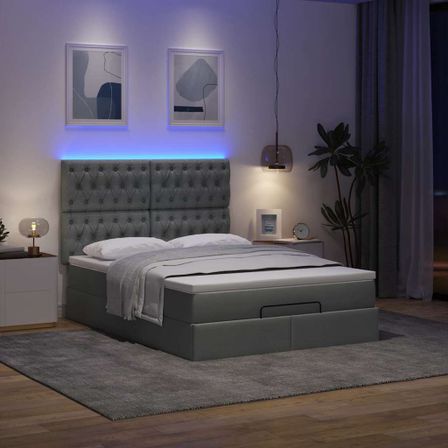 Cadre de lit ottoman avec matelas gris foncé 140x200 cm tissu