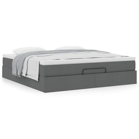 Cadre de lit ottoman avec matelas gris foncé 160x200cm tissu