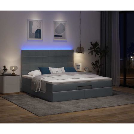 Cadre de lit ottoman avec matelas gris foncé 160x200cm tissu