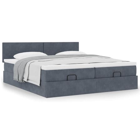 Cadre de lit ottoman avec matelas gris foncé 160x200cm velours