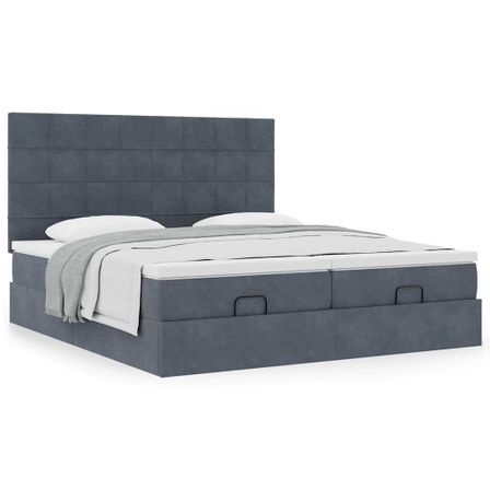 Cadre de lit ottoman avec matelas gris foncé 180x200cm velours