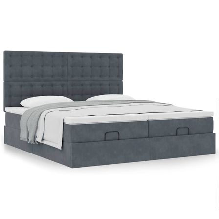 Cadre de lit ottoman avec matelas gris foncé 180x200cm velours