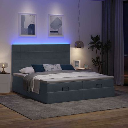 Cadre de lit ottoman avec matelas gris foncé 180x200cm velours