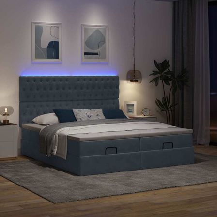 Cadre de lit ottoman avec matelas gris foncé 180x200cm velours