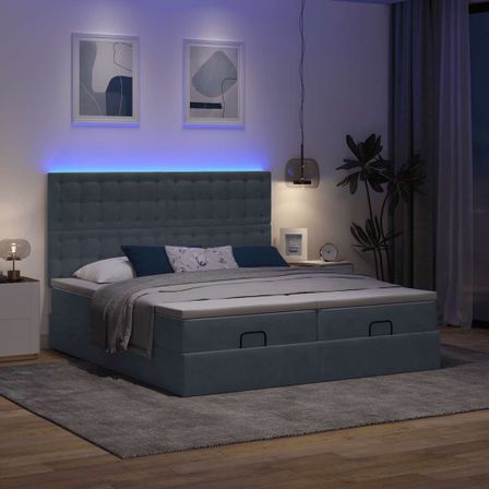 Cadre de lit ottoman avec matelas gris foncé 180x200cm velours